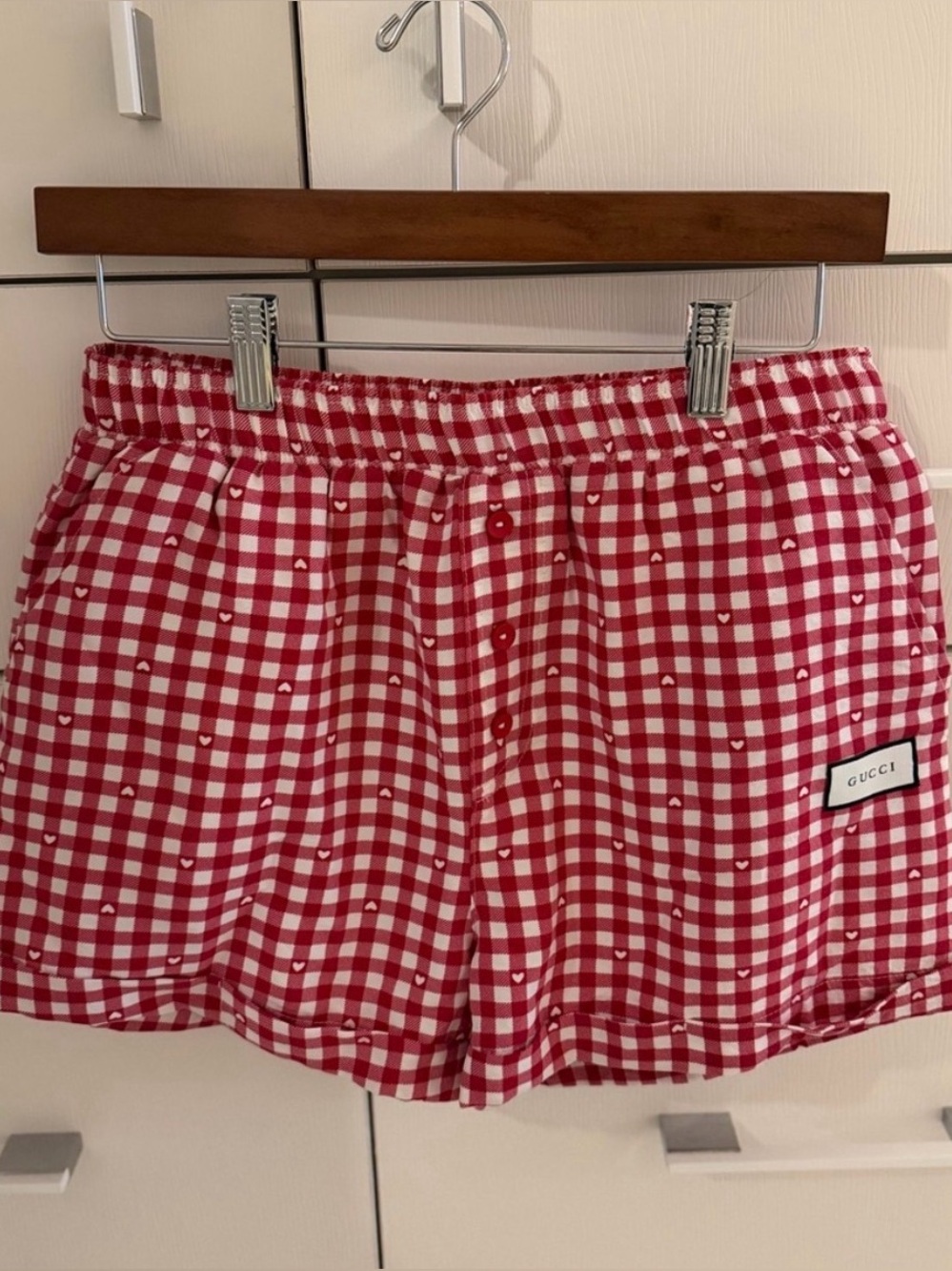 Red Gingham Elastic Waist Shorts